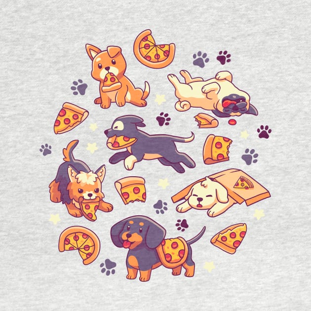 Pupperoni Pizza - Cute Puppy Dogs with Fast Food - Pitbull, Yorkshire, Shiba, Pug, Labrador, Dachshund - Kawaii Pets by Geekydog